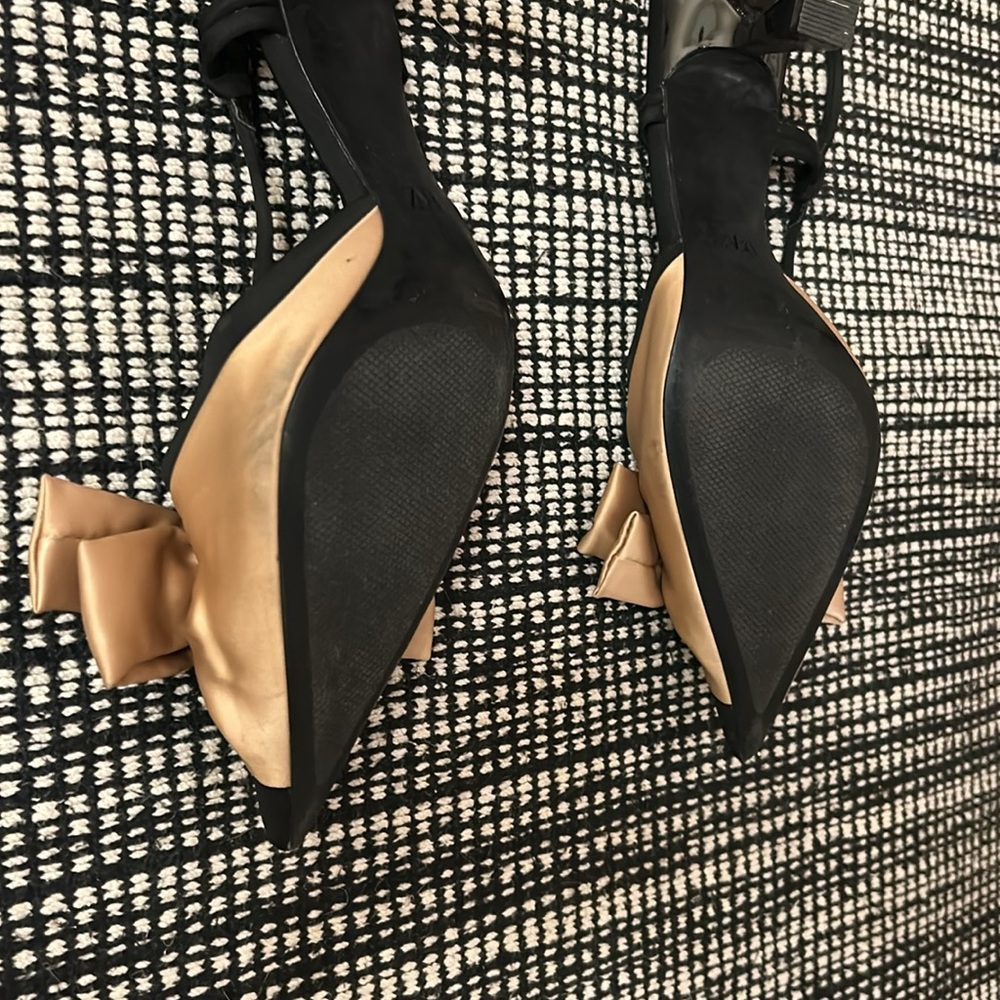 Zara Heels Size 9 Black and Gold Bow Slingbacks Classy Dress up Cocktail - Picture 5 of 5